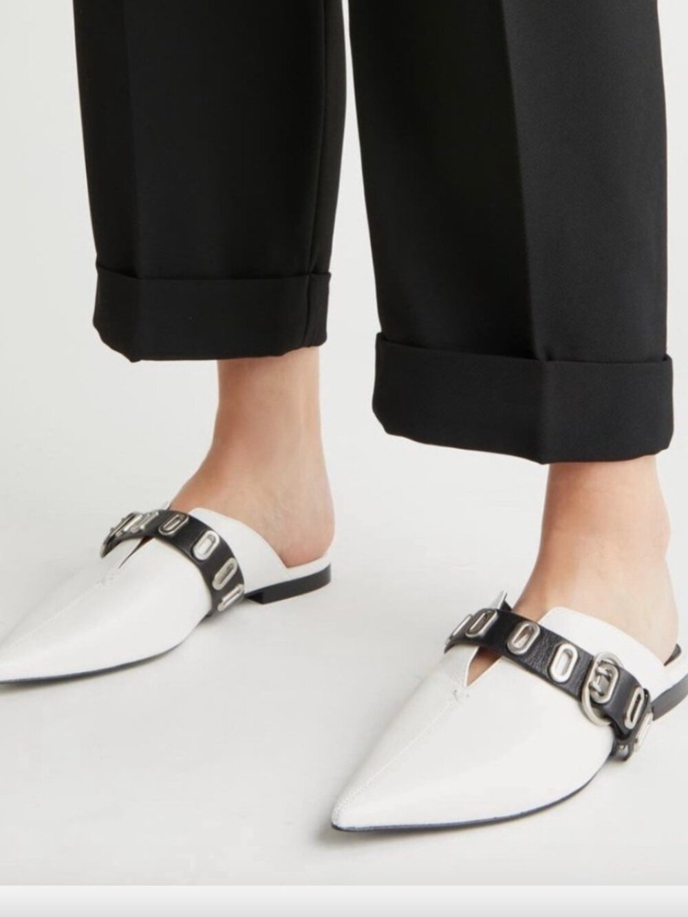 RAG & BONE Victory Womens Leather Mule Flats Sandals White Black EU 37 / US 7